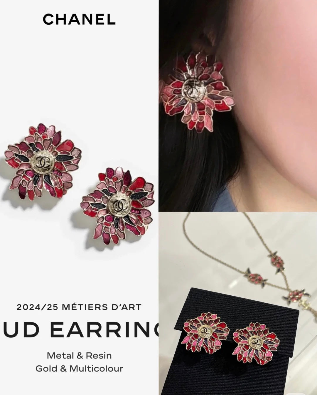Floral Statement Earrings in Polished Metal-Tone detail view