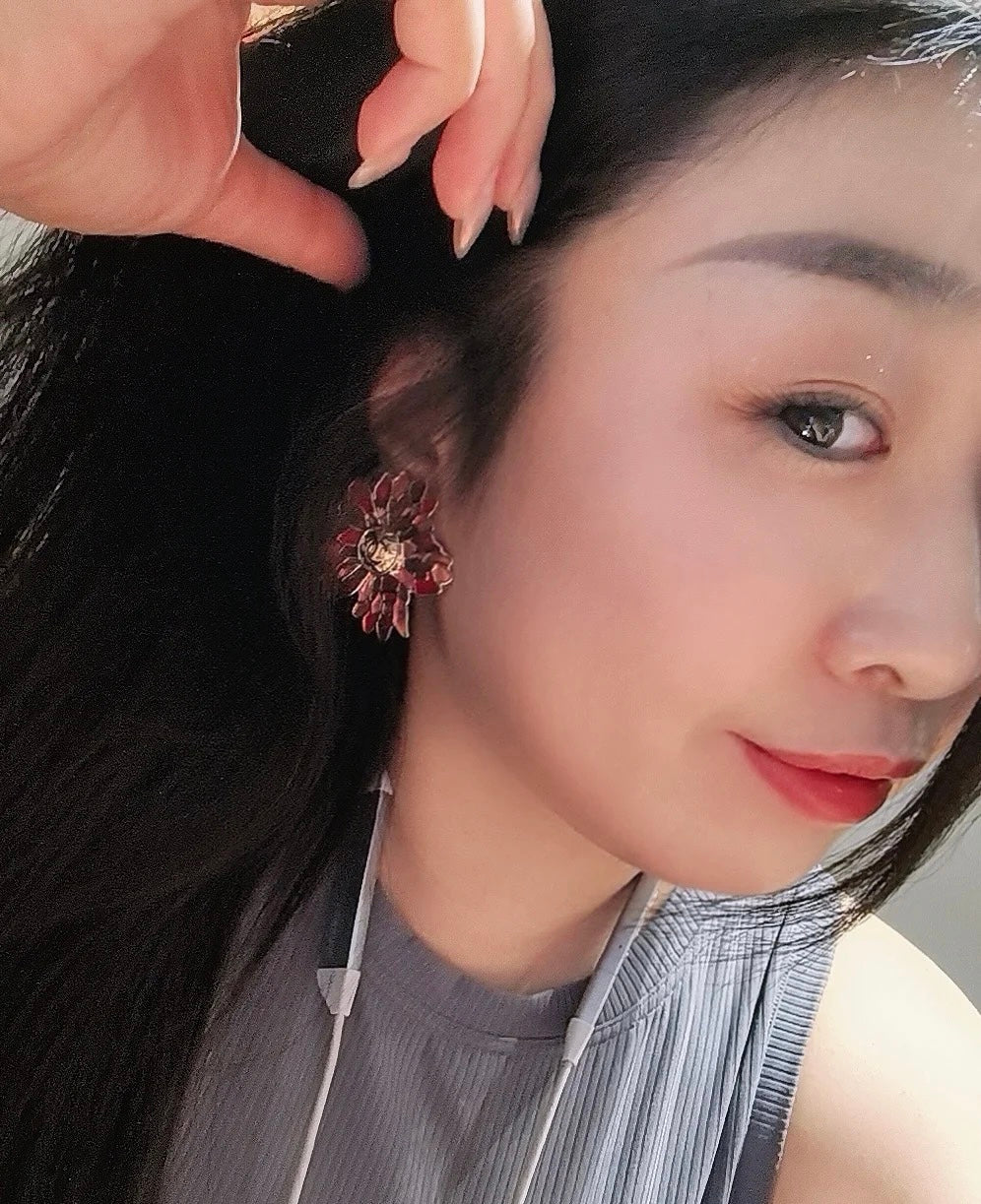 Floral Statement Earrings in Polished Metal-Tone front product view