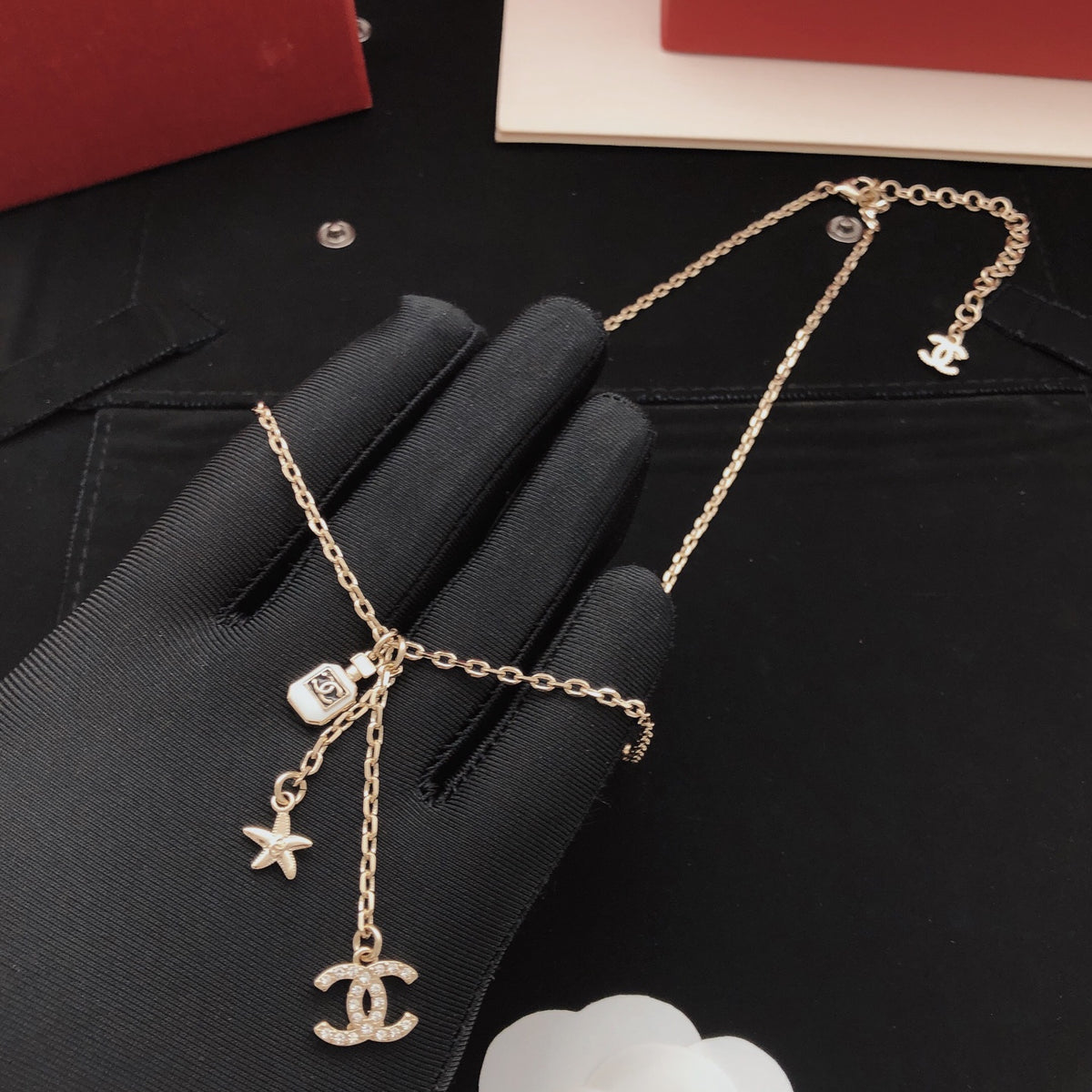 Star Pendant Necklace in Gold-Tone – Star Detail – Design 003 front product view