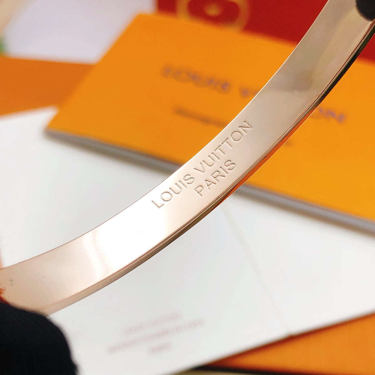 Geometric Emblem Bangle in Rose-Gold-Tone – Rose Gold Detail – Design 002 styled product view