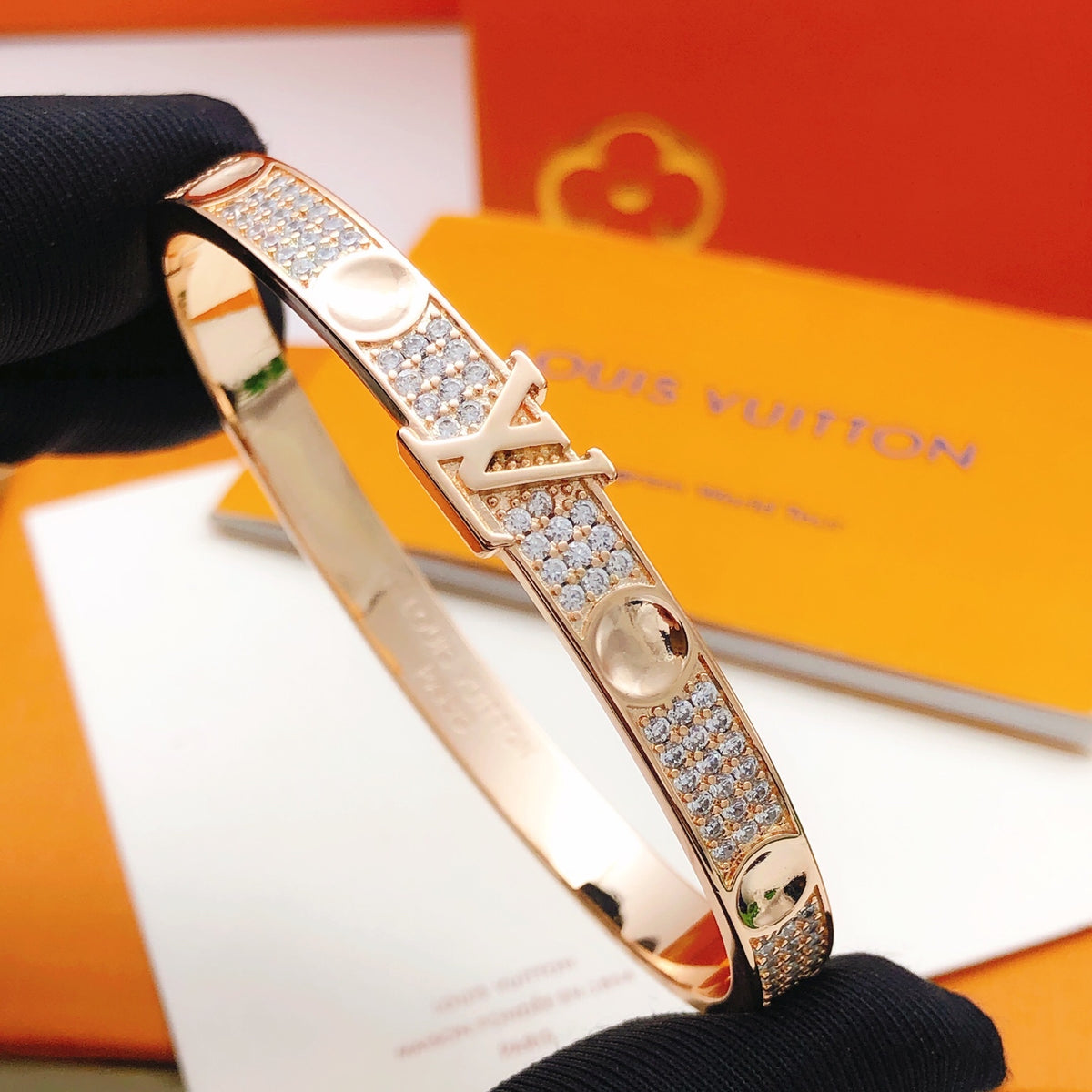 Geometric Emblem Bangle in Rose-Gold-Tone – Rose Gold Detail – Design 002 main product view