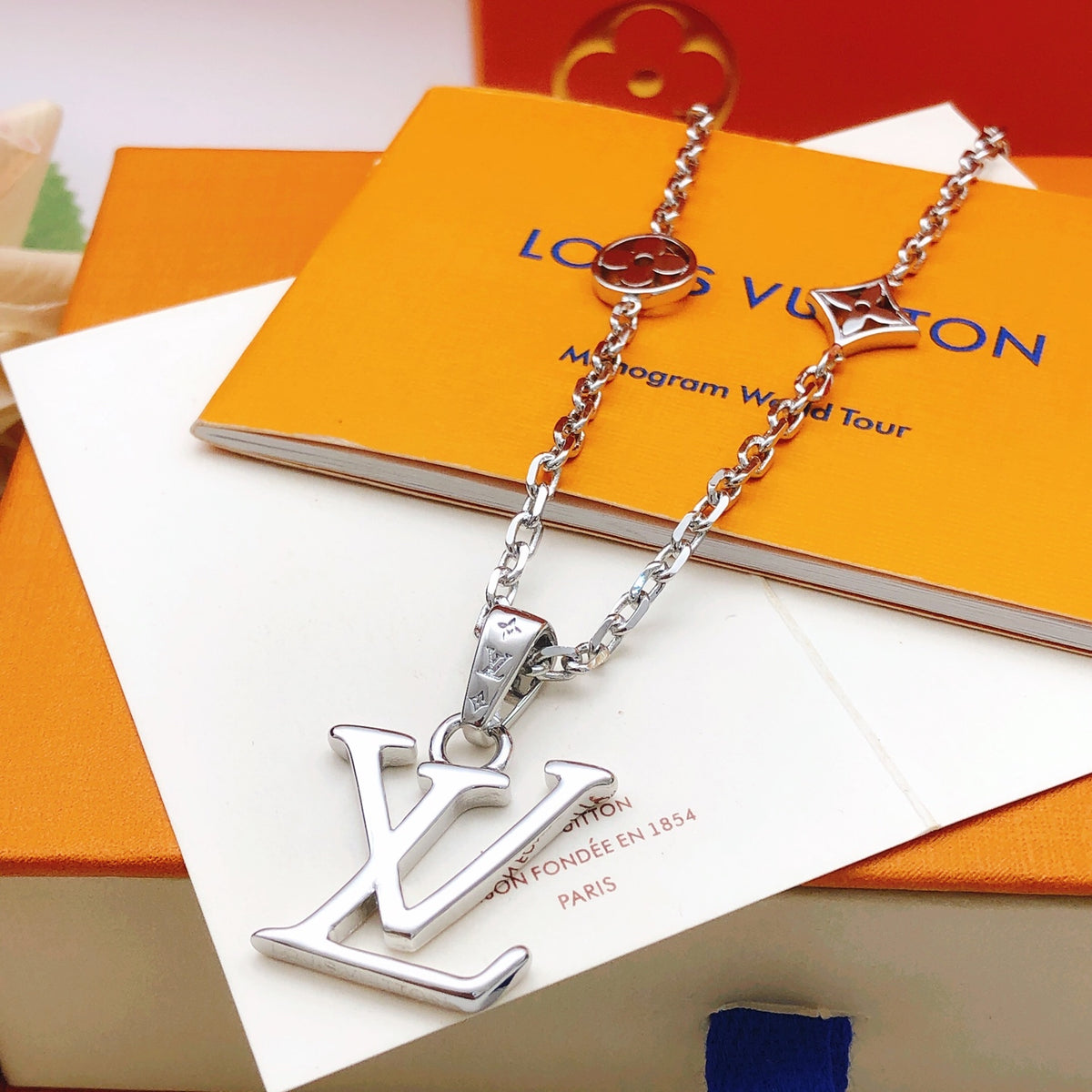 Geometric Emblem Pendant Necklace in Silver-Tone – Silver Detail – Design 005 main product view