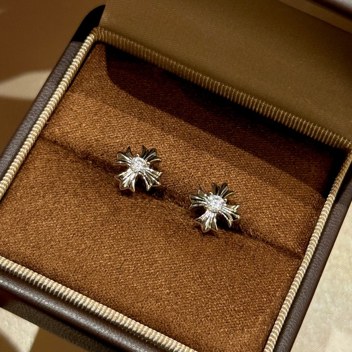 Cross Stud Earrings in Antique Silver-Tone – Design 03 close-up detail