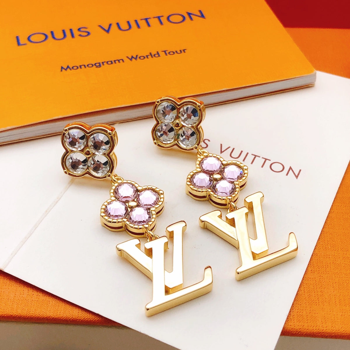 Floral Stud Earrings in Gold-Tone – Design 004 front product view
