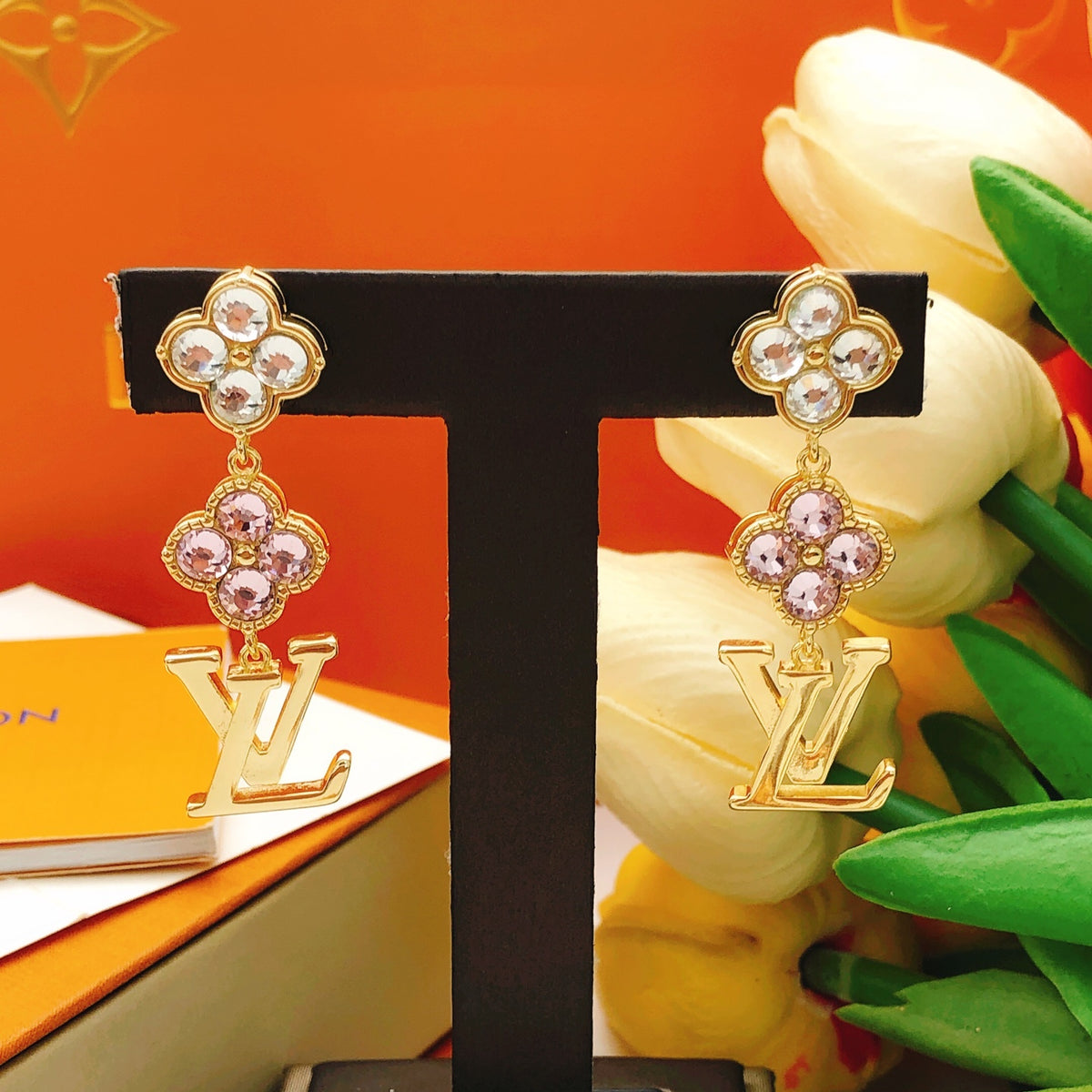 Floral Stud Earrings in Gold-Tone – Design 004 styled product view