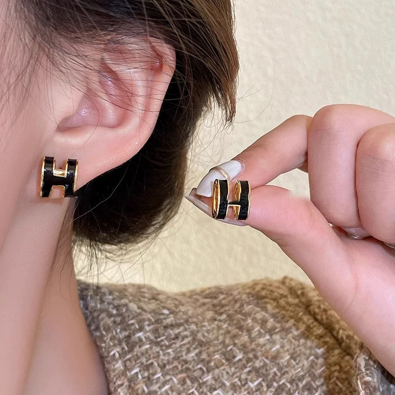 Geometric Emblem Stud Earrings in Gold-Tone – Gold Detail – Design 002 styled product view
