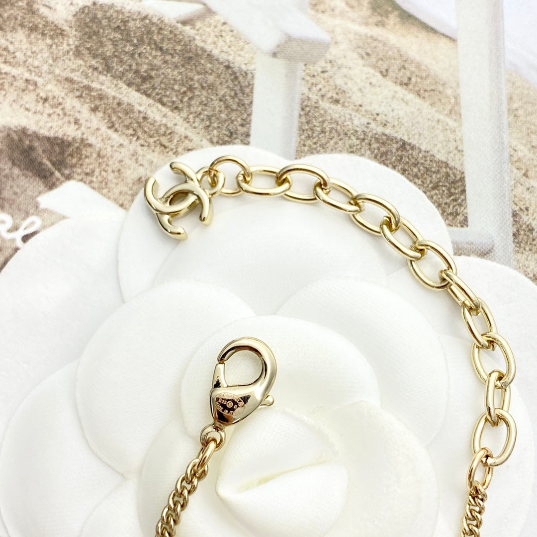 Signature Emblem Pendant Necklace in Gold-Tone – Pink Detail – Design 004 main product view