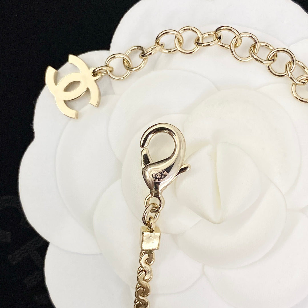 Double-C Emblem Crystal-Accent Pendant Necklace – Design 041 close-up detail