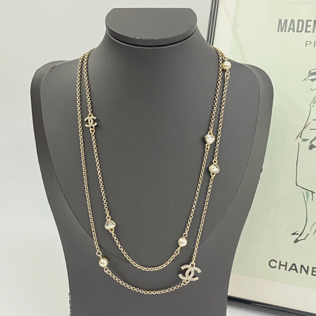 Double-C Emblem Pearl-Detail Pendant Necklace – Pearl Detail – Design 085 main product view