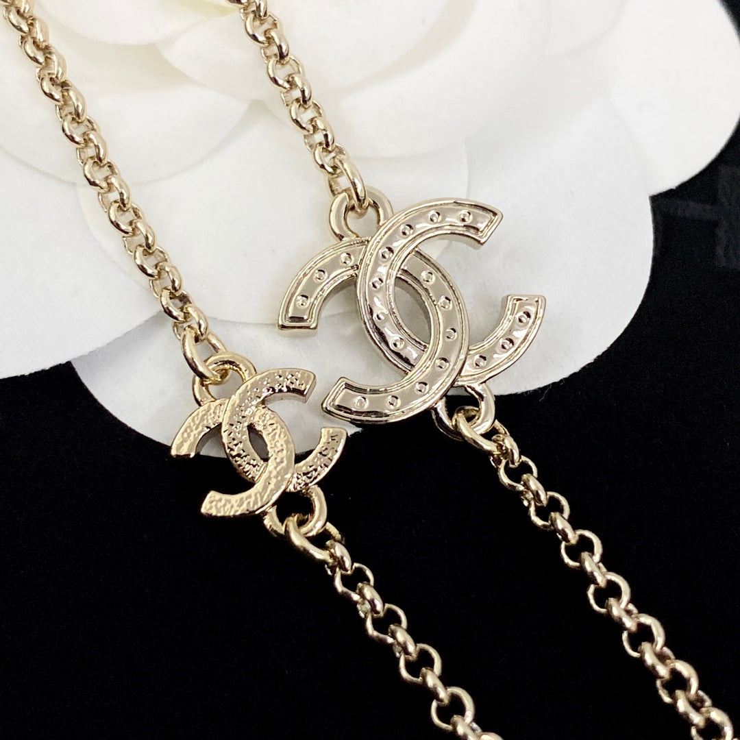 Double-C Emblem Pearl-Detail Pendant Necklace – Pearl Detail – Design 085 close-up detail