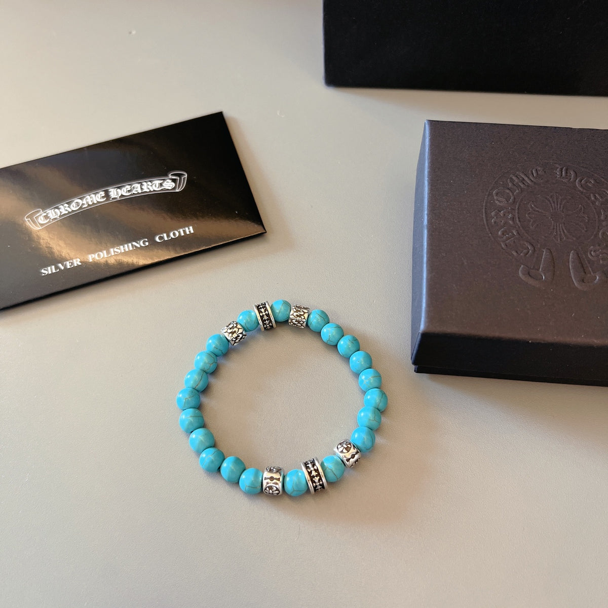 Gothic Emblem Beaded Bracelet in Metal-Tone – Design 08 main product view