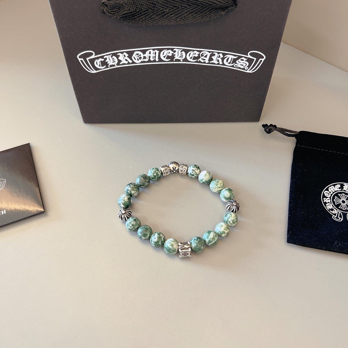 Gothic Emblem Beaded Bracelet in Metal-Tone – Design 10 detail view