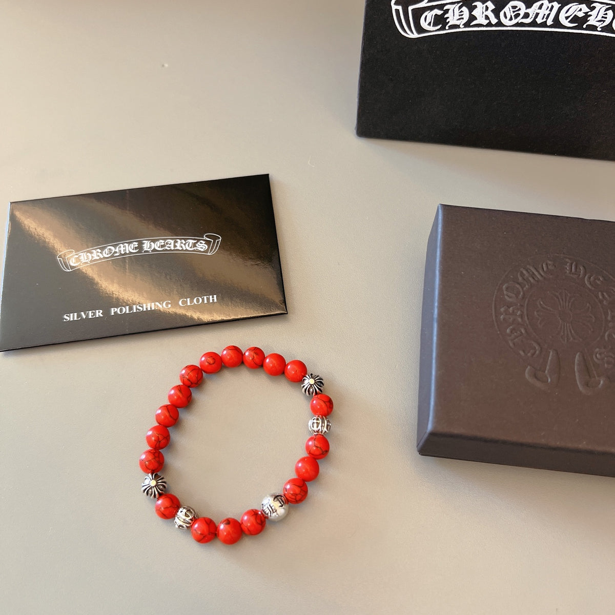 Gothic Emblem Beaded Bracelet in Metal-Tone – Design 12 styled product view