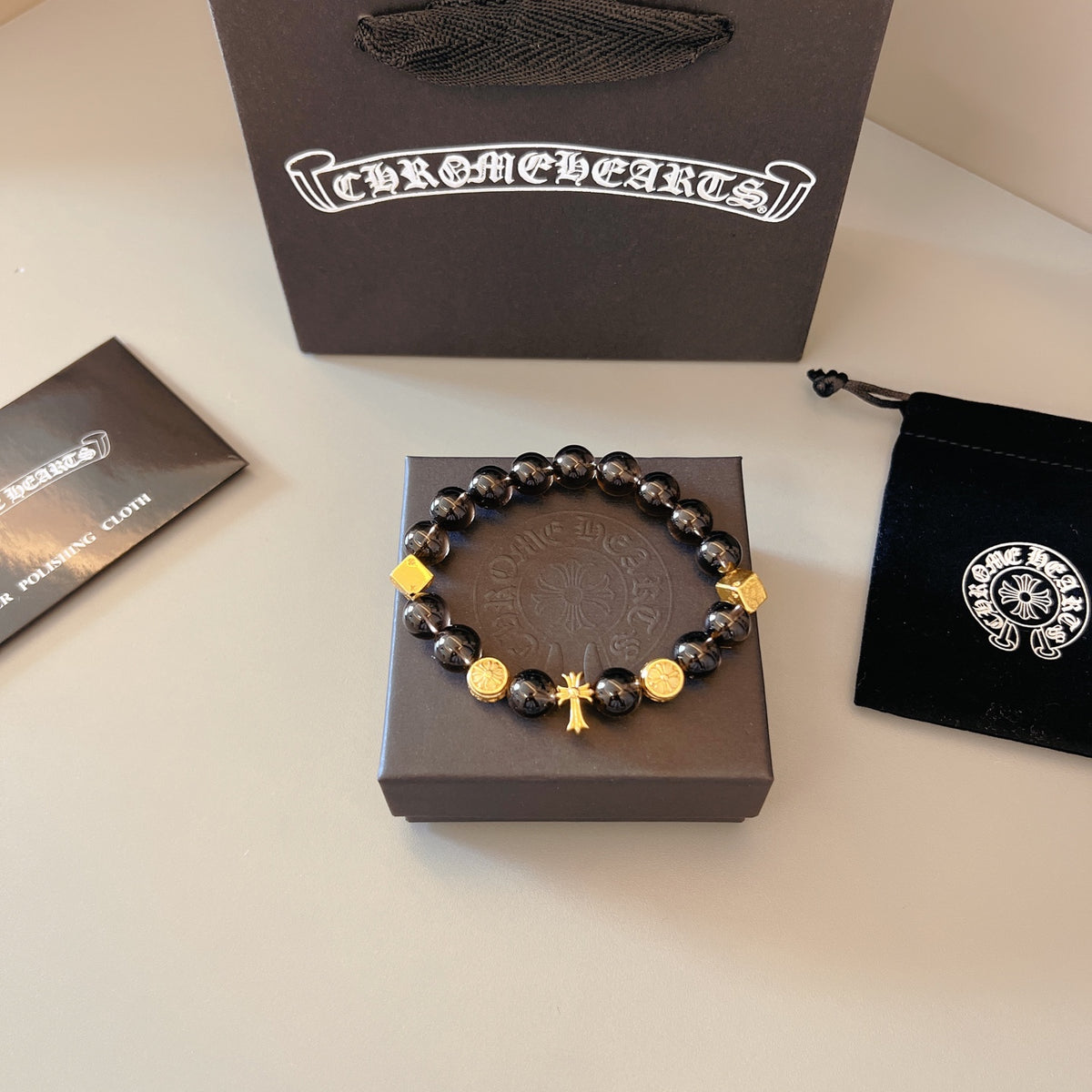 Gothic Emblem Beaded Bracelet in Metal-Tone – Design 13 main product view