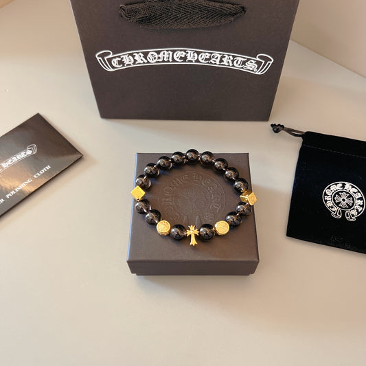 Gothic Emblem Beaded Bracelet in Metal-Tone – Design 13 main product view