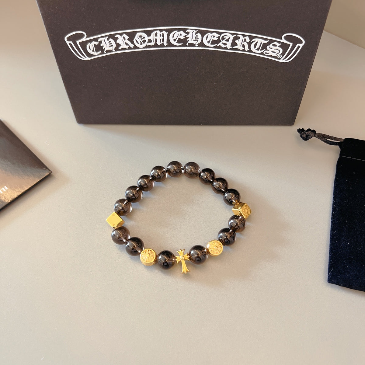 Gothic Emblem Beaded Bracelet in Metal-Tone – Design 13 side detail