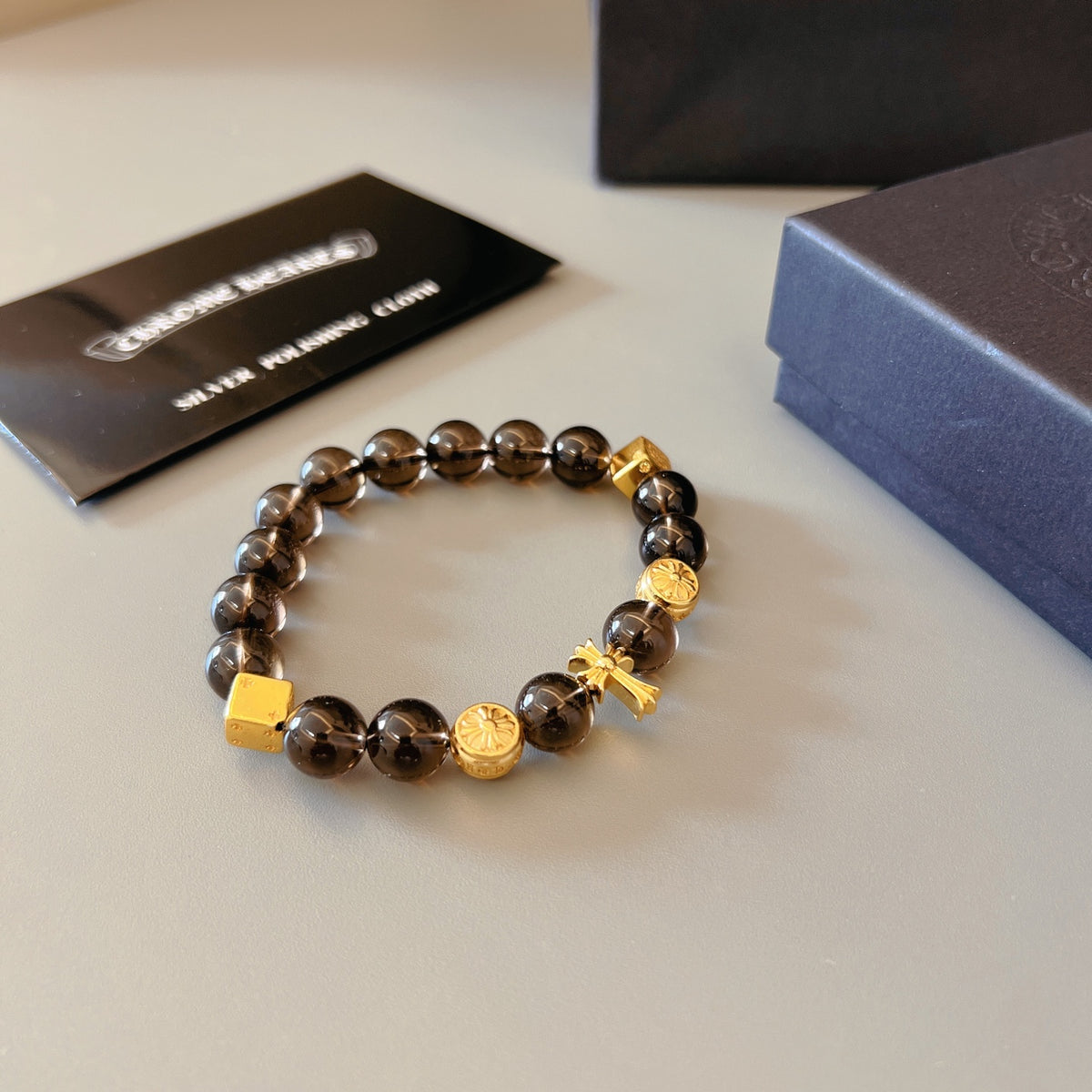 Gothic Emblem Beaded Bracelet in Metal-Tone – Design 13 styled product view