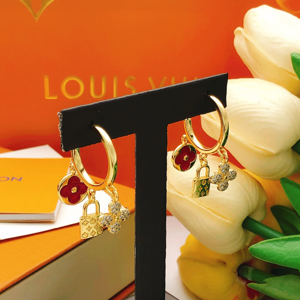 Lock Statement Earrings in Gold-Tone close-up detail