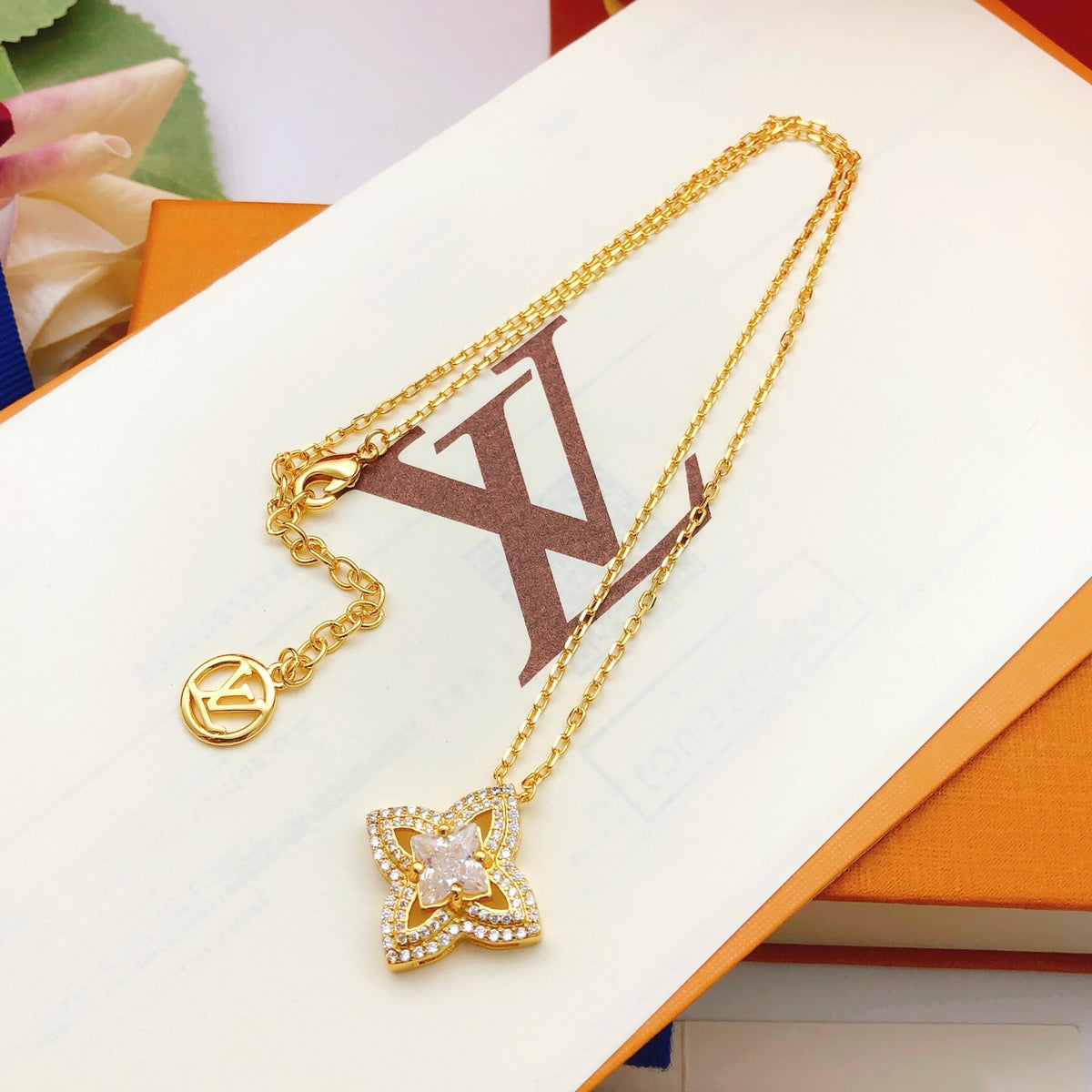 Geometric Emblem Pendant Necklace in Gold-Tone – Design 025 main product view