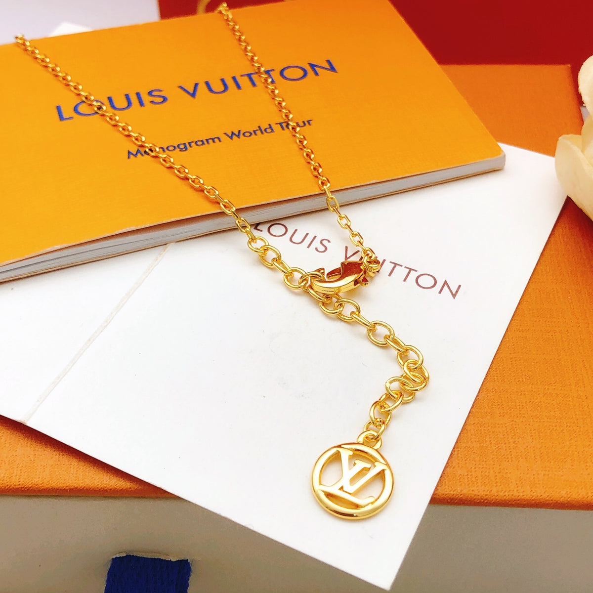 Geometric Emblem Pendant Necklace in Gold-Tone – Design 025 detail view