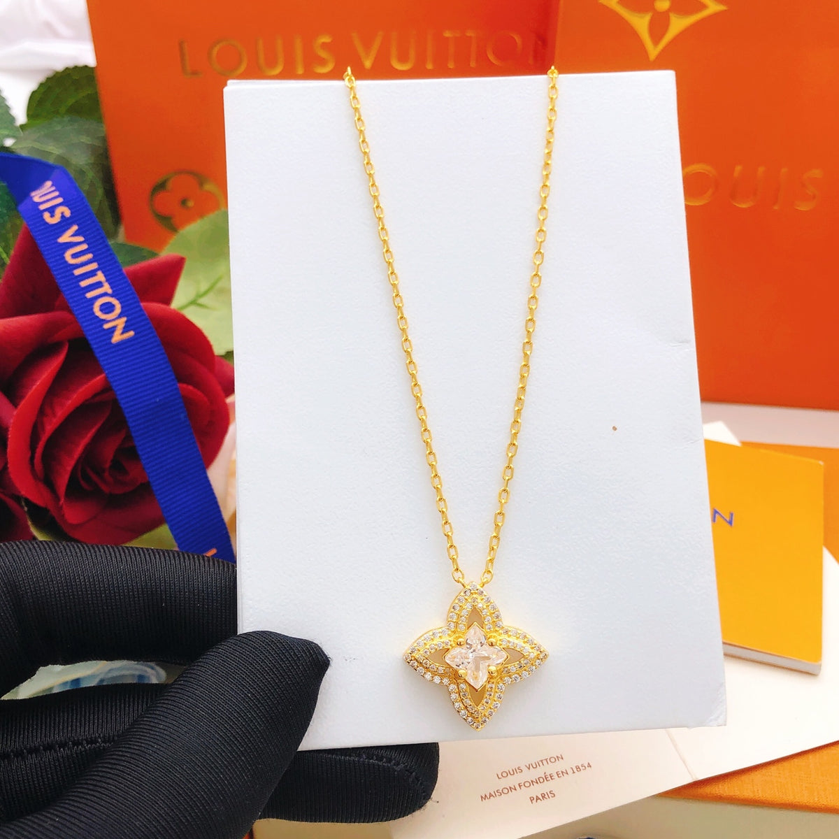 Geometric Emblem Pendant Necklace in Gold-Tone – Design 025 close-up detail