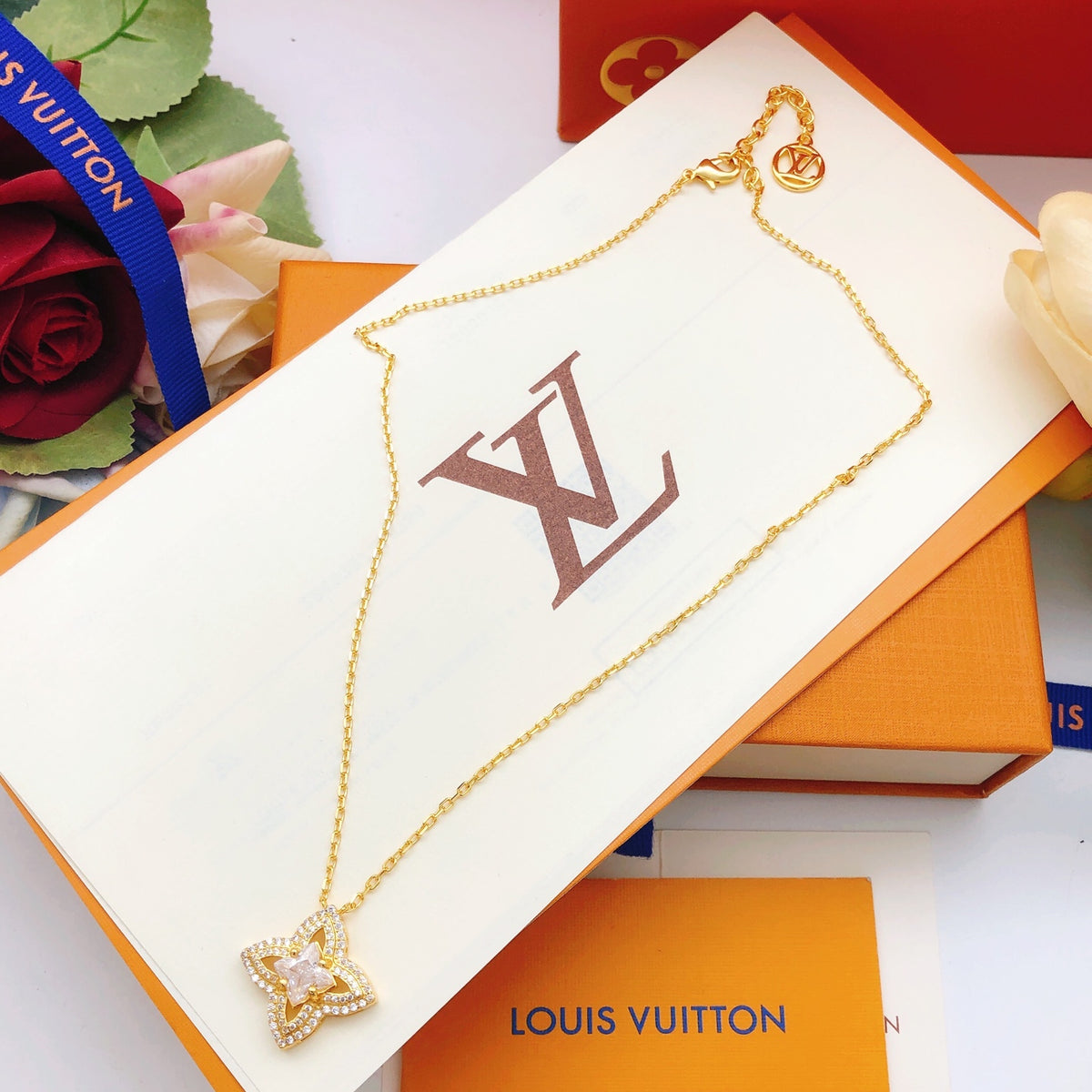 Geometric Emblem Pendant Necklace in Gold-Tone – Design 025 front product view