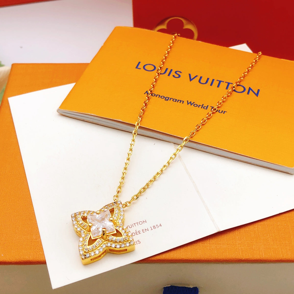 Geometric Emblem Pendant Necklace in Gold-Tone – Design 025 styled product view