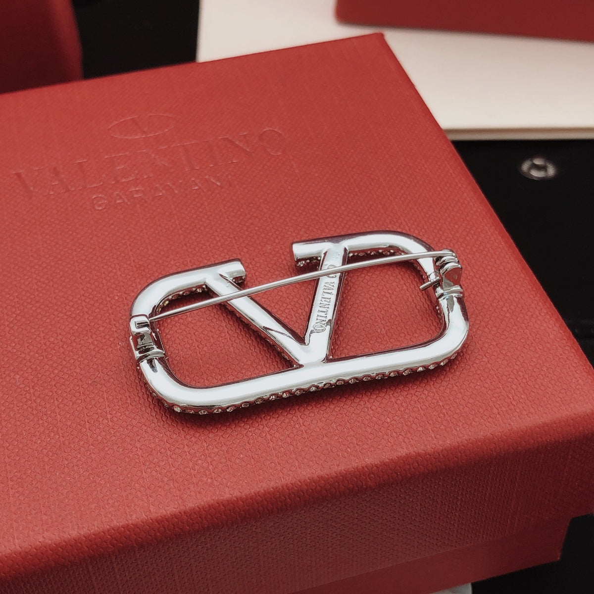 Signature Emblem Crystal-Accent Brooch detail view