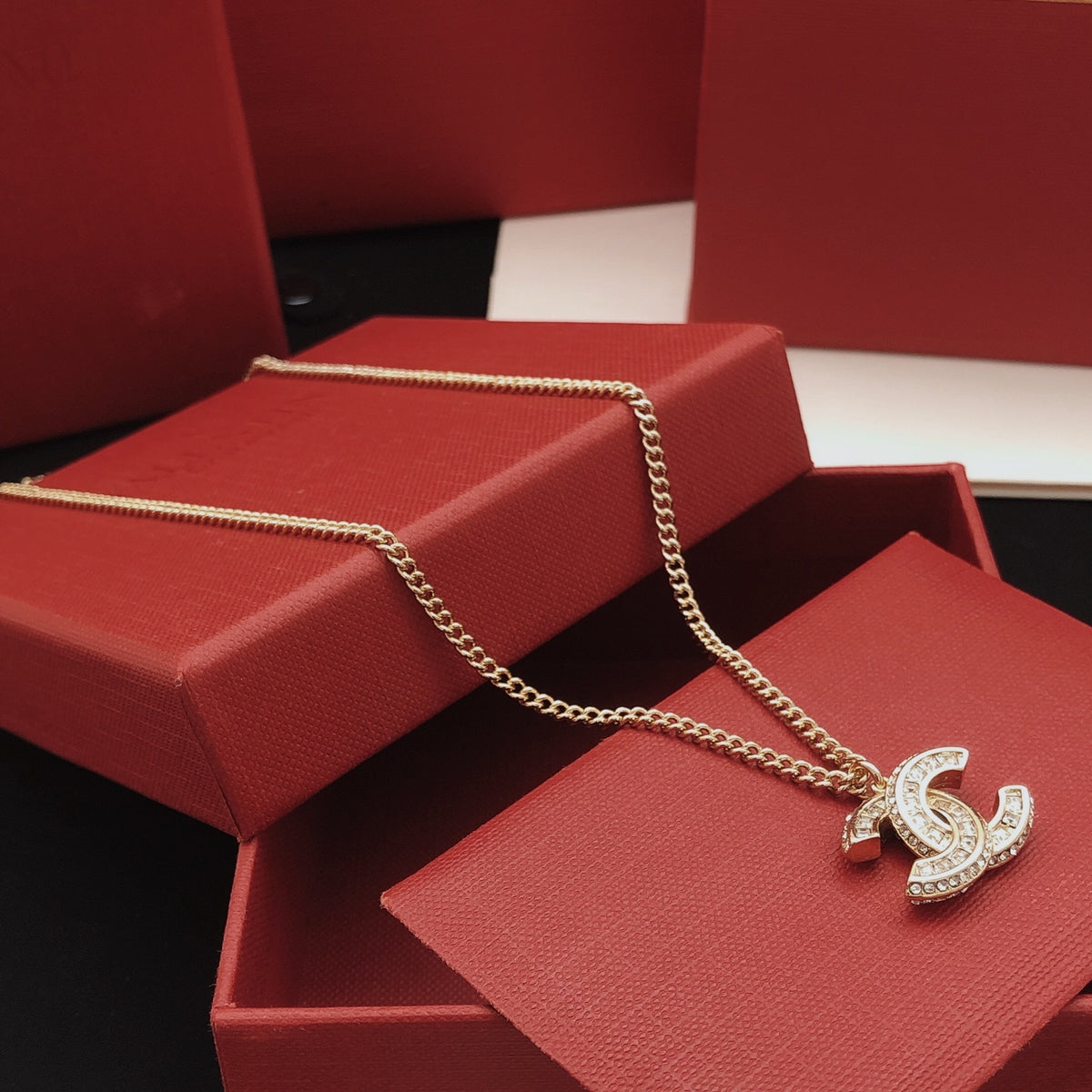 Double-C Emblem Crystal-Accent Pendant Necklace – Design 019 styled product view