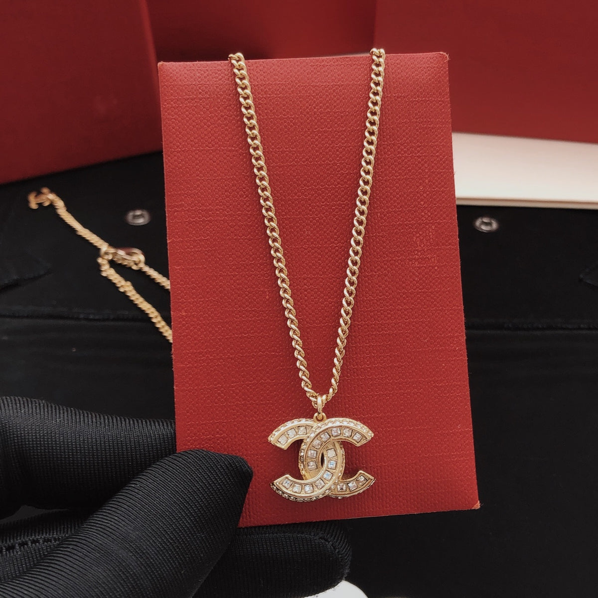Double-C Emblem Crystal-Accent Pendant Necklace – Design 019 main product view
