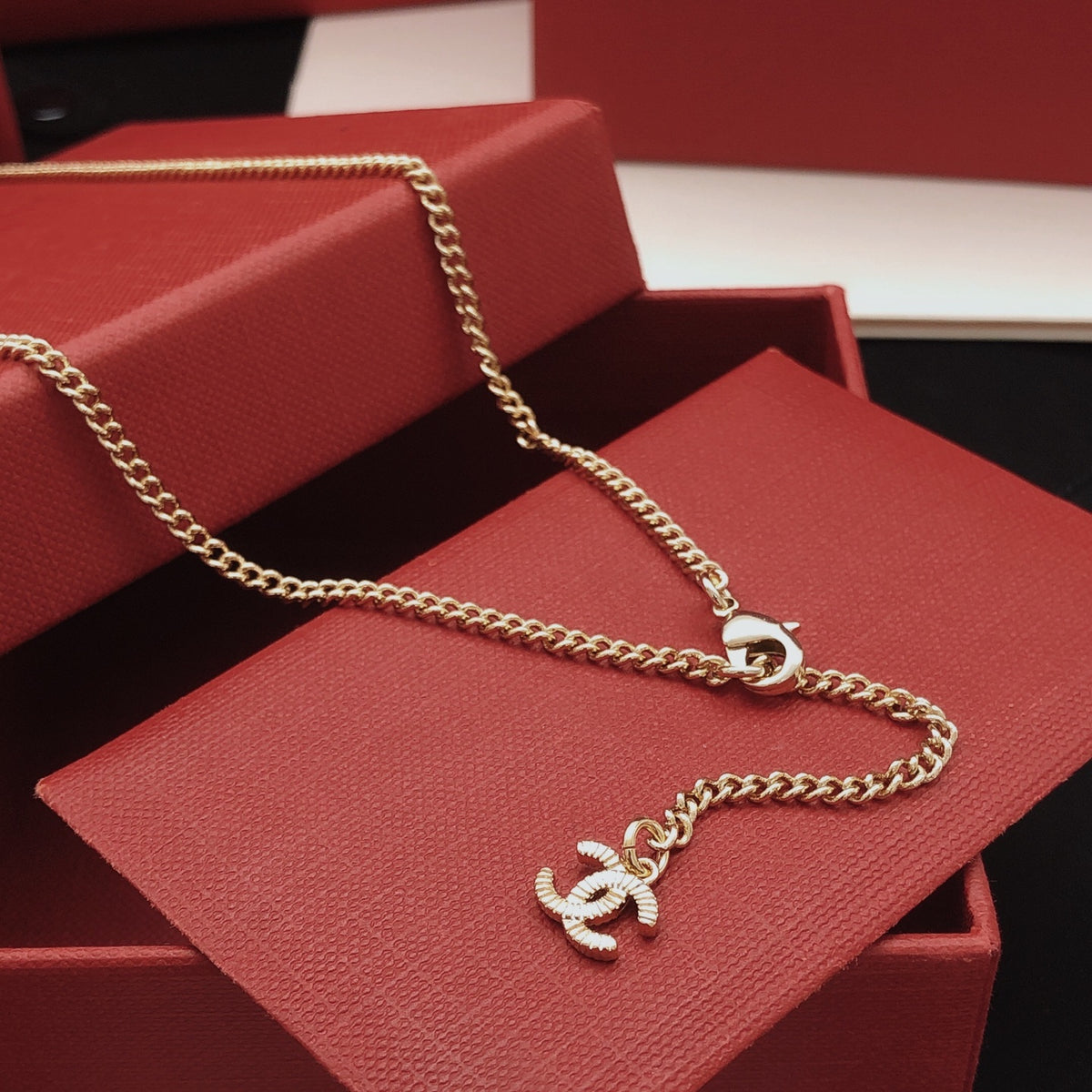 Double-C Emblem Crystal-Accent Pendant Necklace – Design 019 front product view