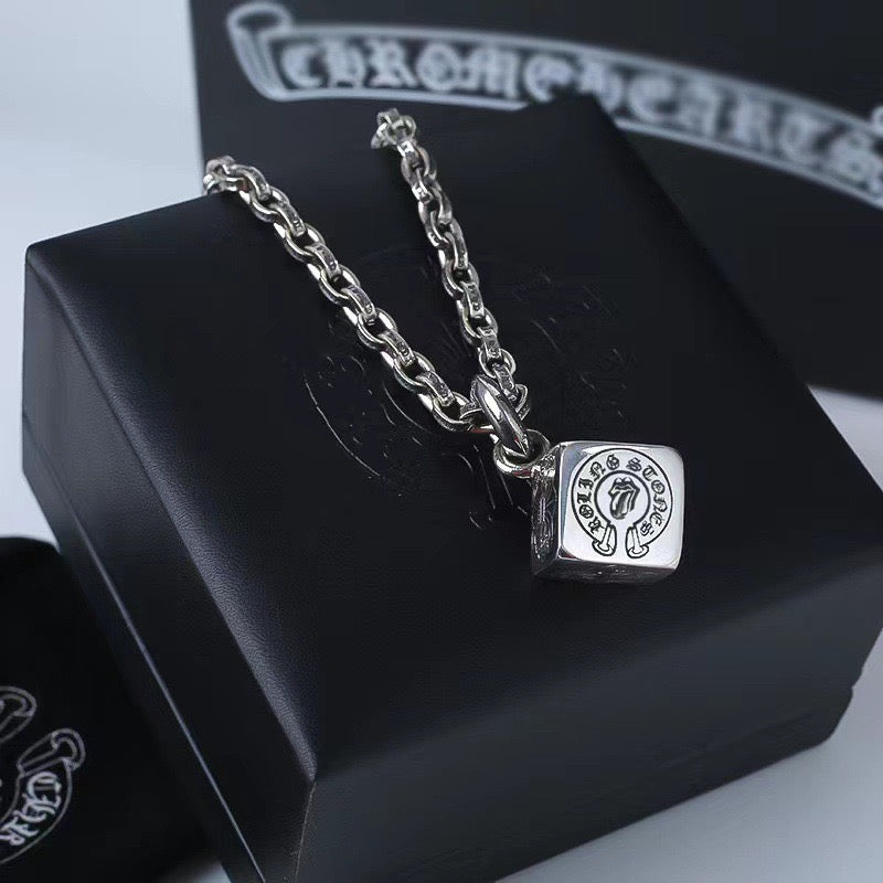Cross Pendant Necklace in Antique Silver-Tone – Dice Detail detail view
