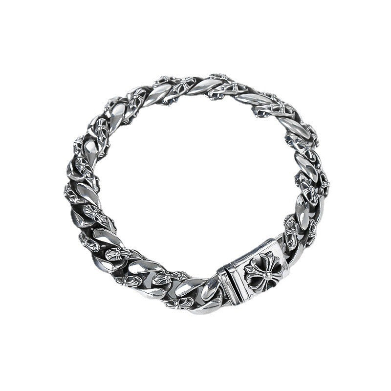 Cross Statement Bracelet in Antique Silver-Tone – Design 05 close-up detail