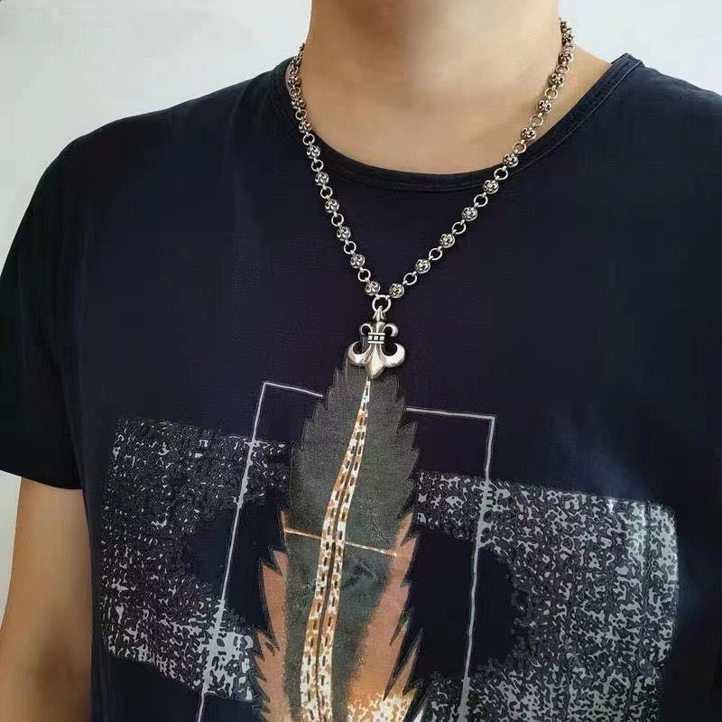 Fleur-de-Lis Pendant Necklace in Antique Silver-Tone side detail
