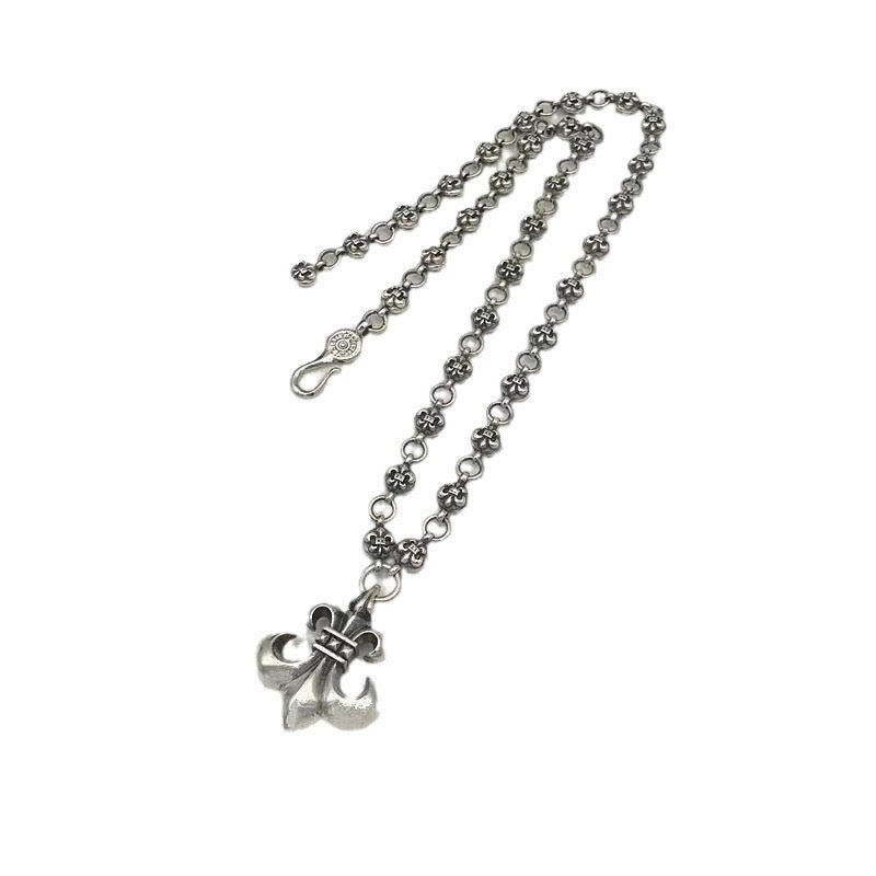 Fleur-de-Lis Pendant Necklace in Antique Silver-Tone close-up detail