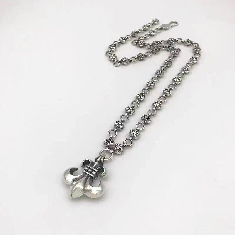 Fleur-de-Lis Pendant Necklace in Antique Silver-Tone detail view