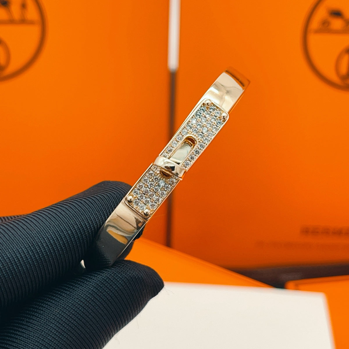 Geometric Emblem Bangle in Rose-Gold-Tone – Rose Gold Detail detail view