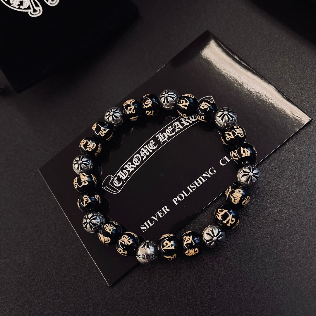 Gothic Emblem Beaded Bracelet in Metal-Tone – Design 05 main product view