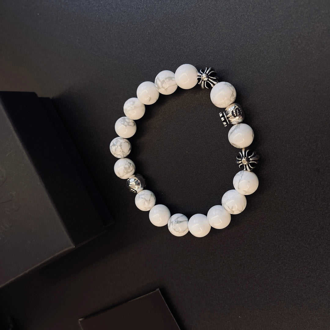 Gothic Emblem Beaded Bracelet in Metal-Tone – Design 04 side detail