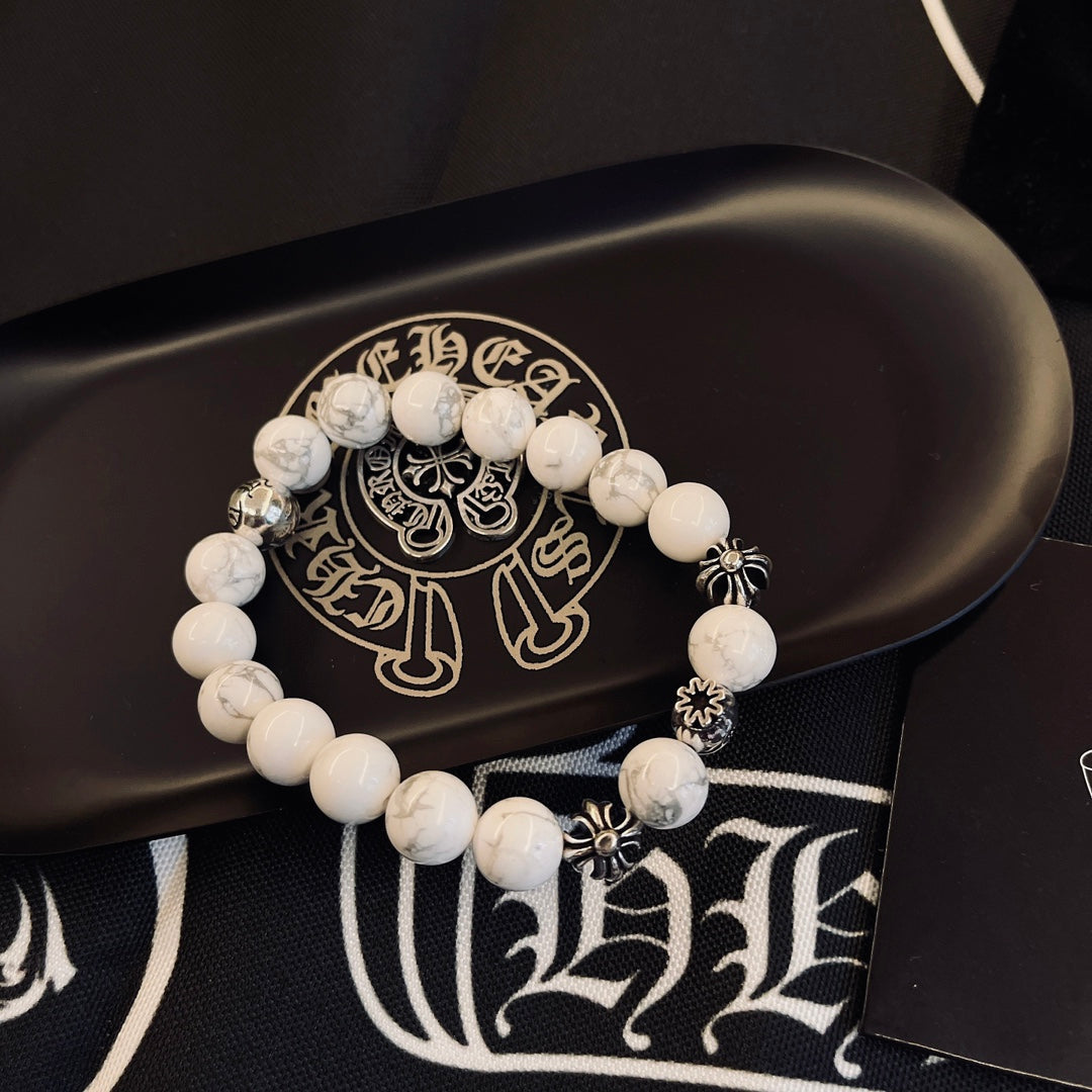 Gothic Emblem Beaded Bracelet in Metal-Tone – Design 04 main product view