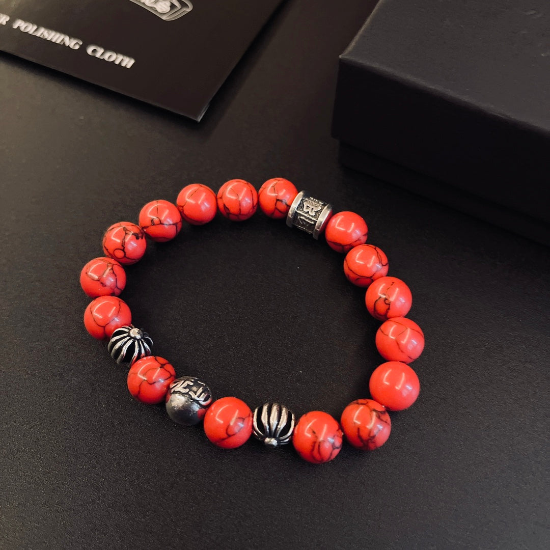 Gothic Emblem Beaded Bracelet in Metal-Tone – Design 03 main product view