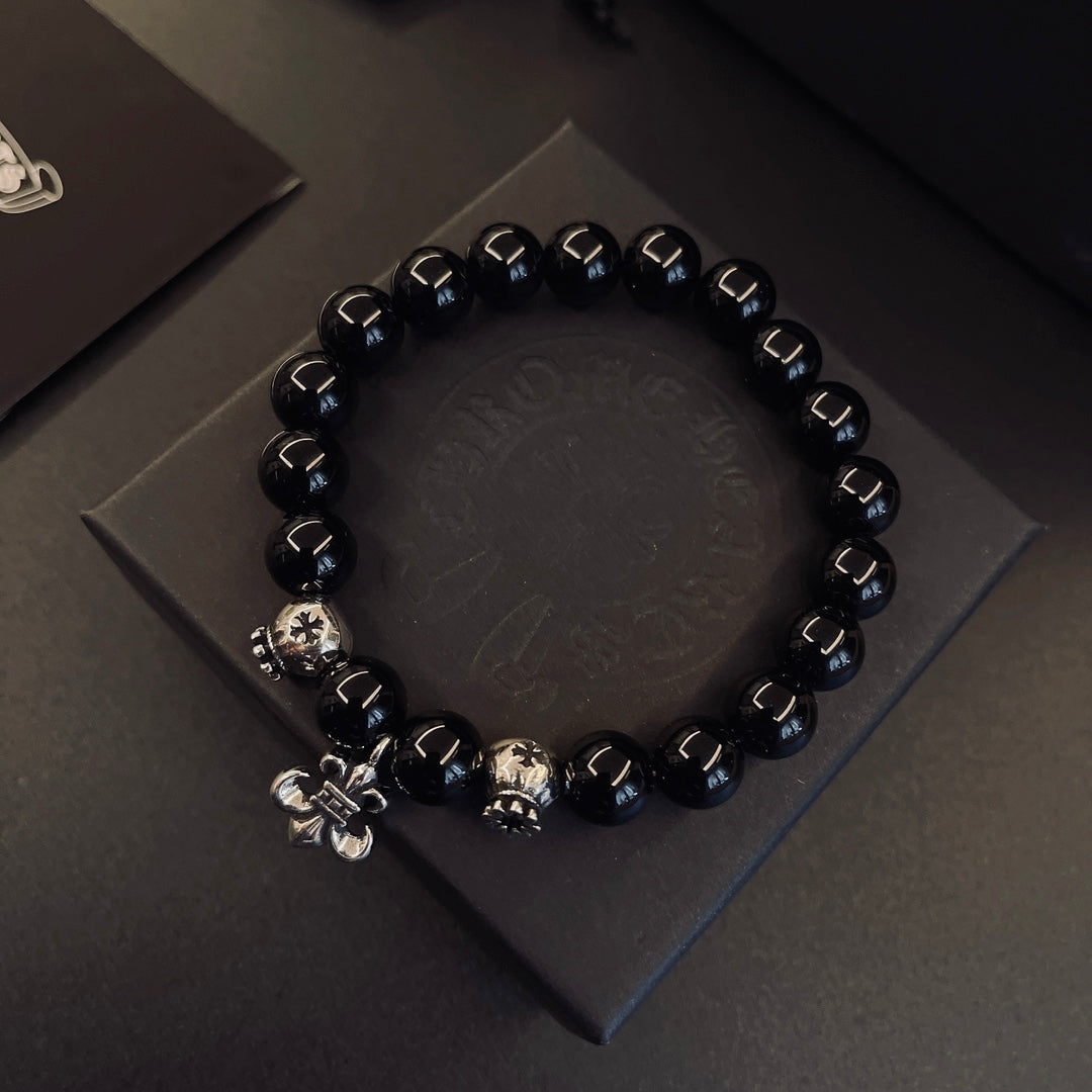 Gothic Emblem Beaded Bracelet in Metal-Tone – Design 02 close-up detail