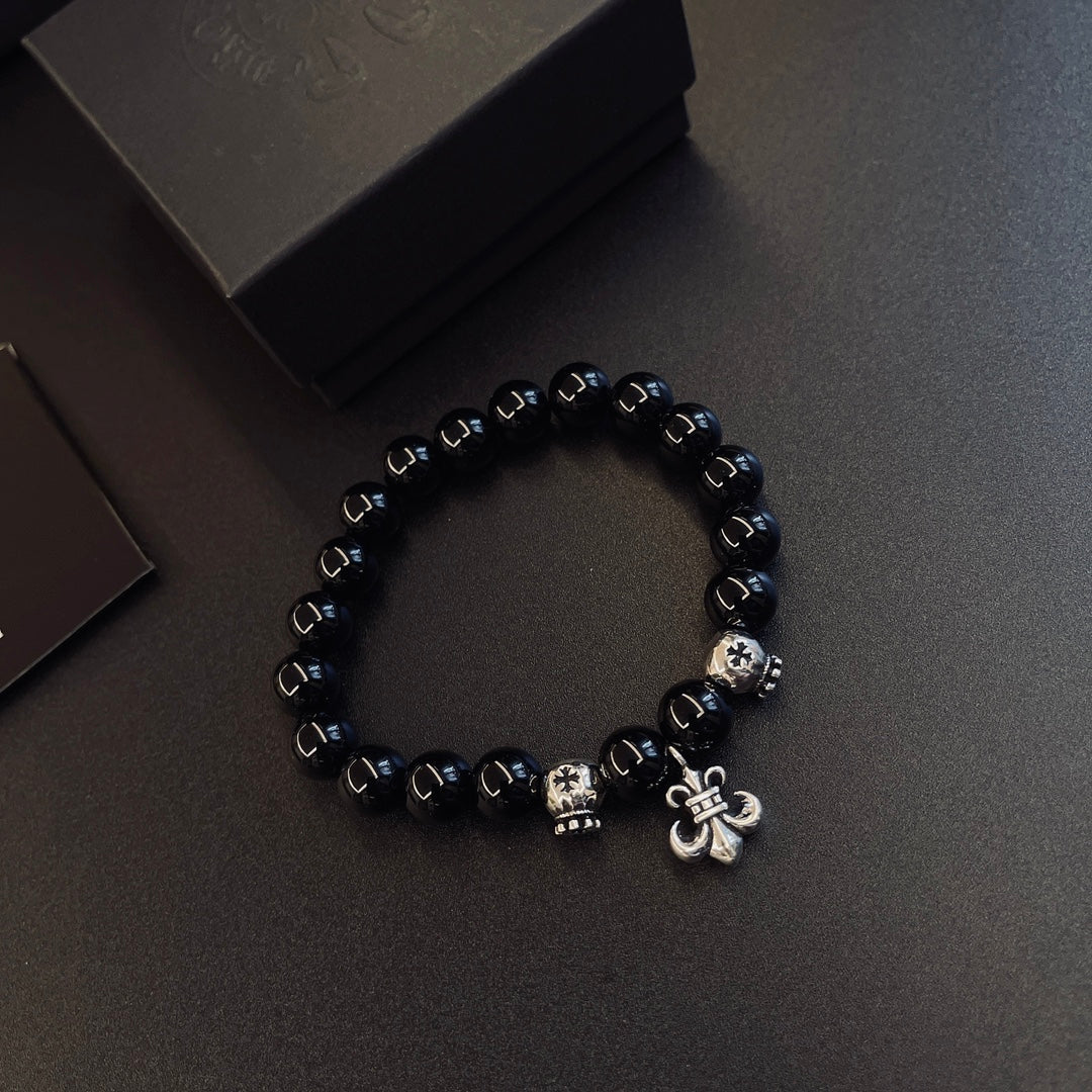 Gothic Emblem Beaded Bracelet in Metal-Tone – Design 02 side detail