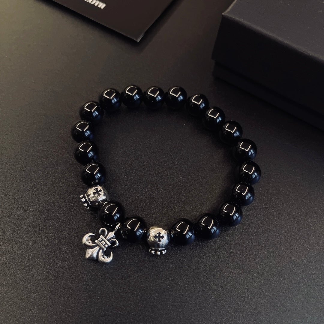 Gothic Emblem Beaded Bracelet in Metal-Tone – Design 02 styled product view