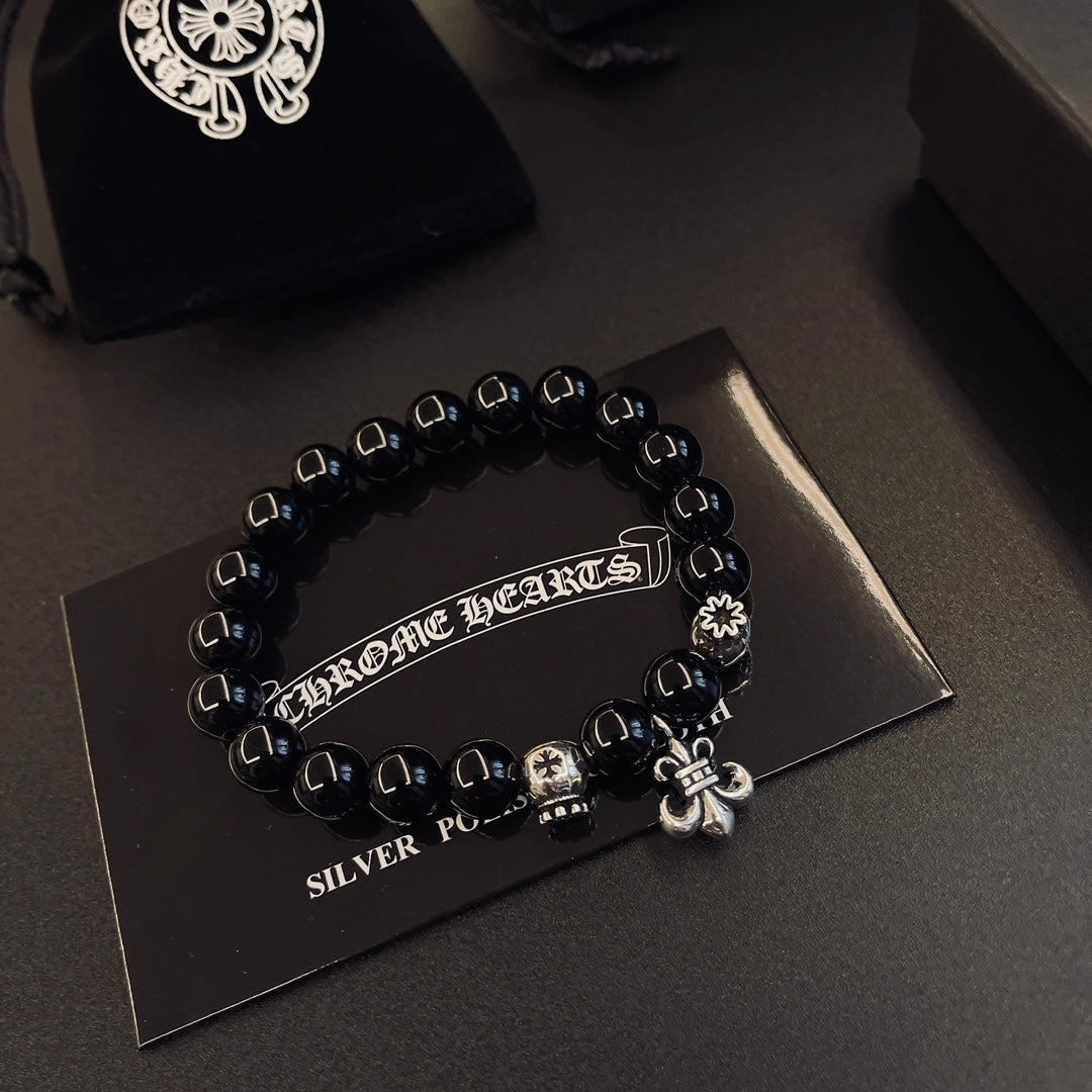 Gothic Emblem Beaded Bracelet in Metal-Tone – Design 02 main product view