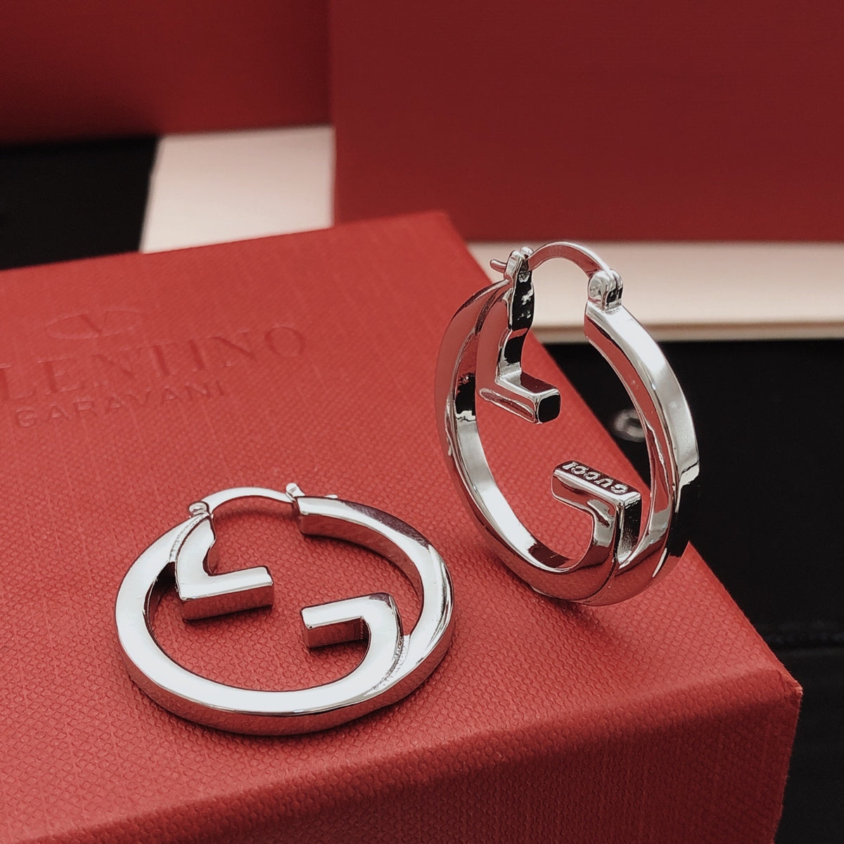 Geometric Emblem Statement Earrings in Gold-Tone – Design 002 close-up detail