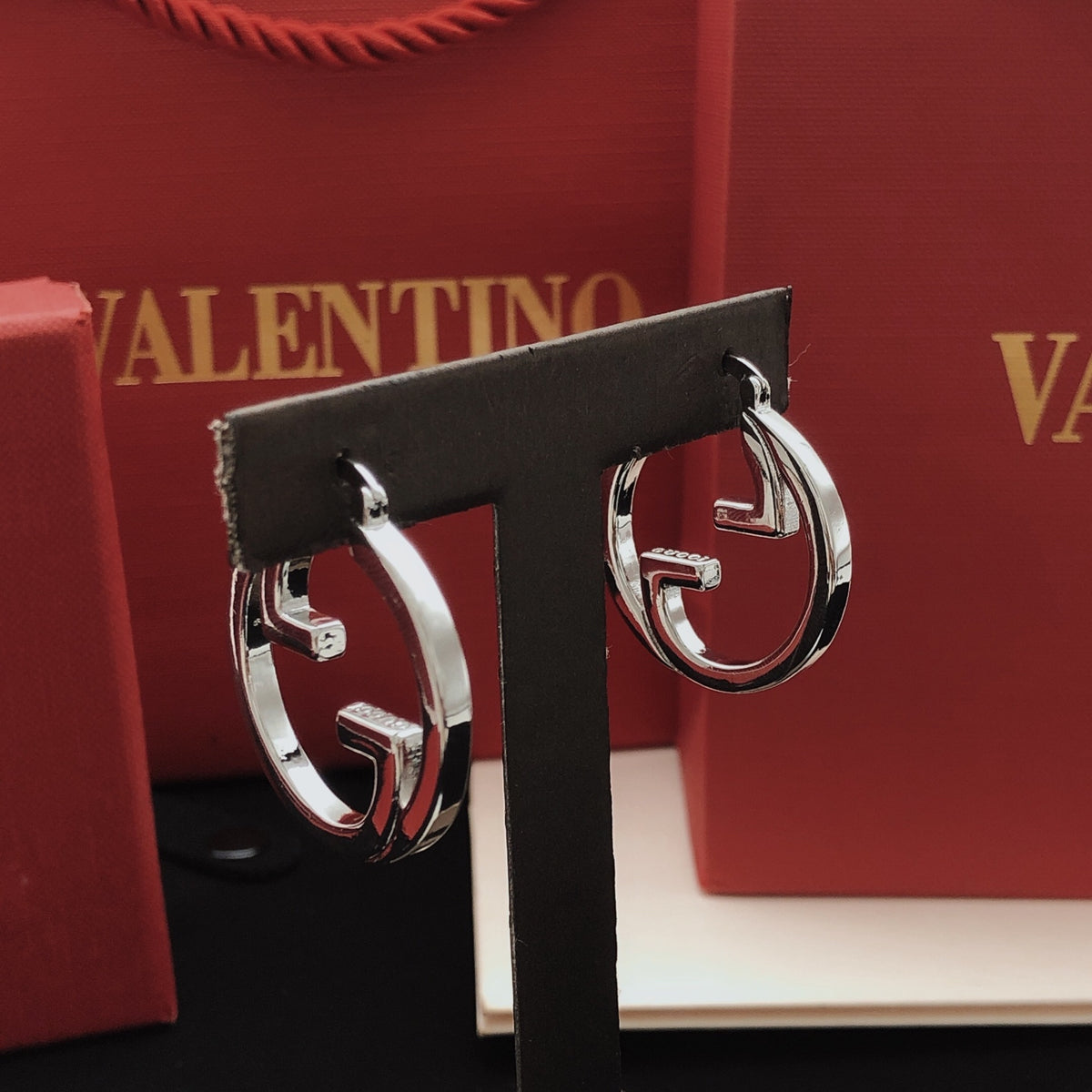 Geometric Emblem Statement Earrings in Gold-Tone – Design 002 styled product view