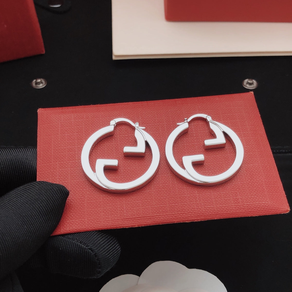 Geometric Emblem Statement Earrings in Gold-Tone – Design 002 detail view