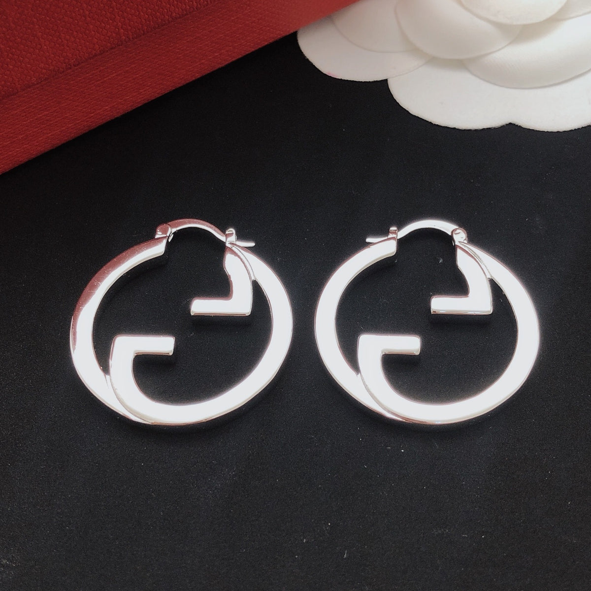 Geometric Emblem Statement Earrings in Gold-Tone – Design 002 main product view