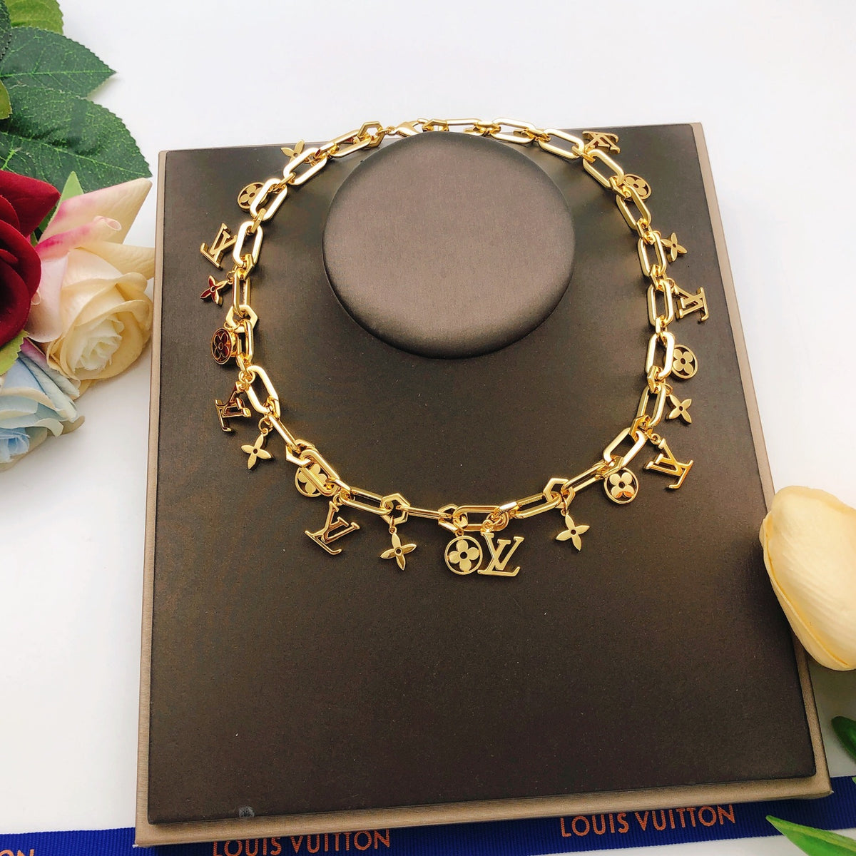 Geometric Emblem Pendant Necklace in Gold-Tone – Design 054 styled product view